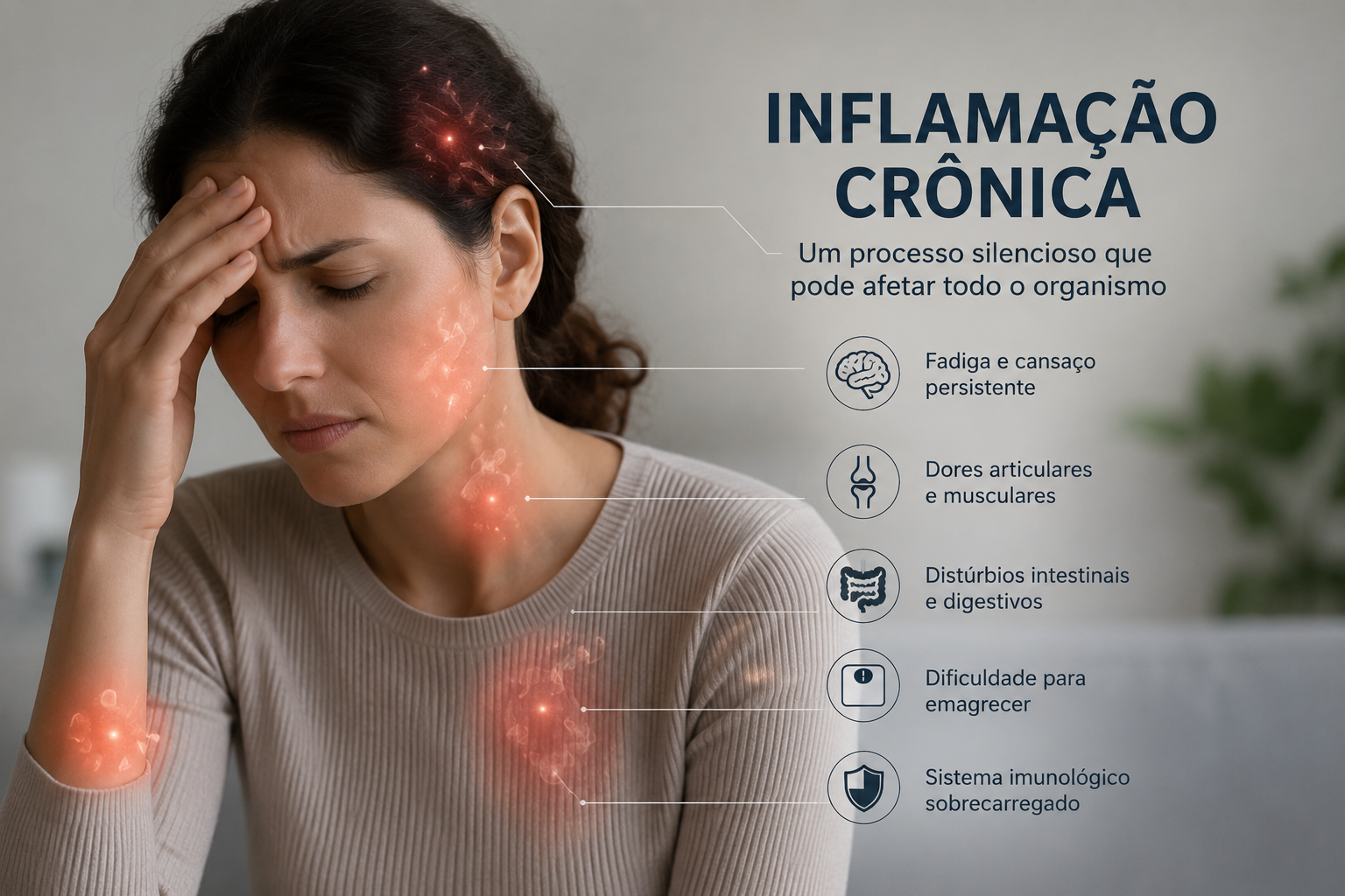 Ilustração sobre inflamação crônica e seus efeitos silenciosos no organismo